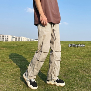 褶皱冰丝裤子男夏季薄款拉链速干伞兵工装裤23XK66393特批25图片