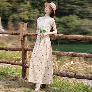 法式雪纺绿色碎花半身裙女2025夏季新款显瘦宽松高腰薄裙子图片
