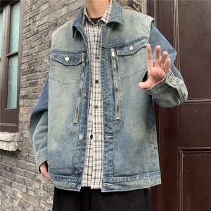 美式复古重工水洗直角垫肩牛仔夹克外套男女春季新款高级感上衣潮图片