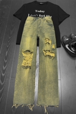 B221美式ins高街暗黑宽松直筒破洞牛仔裤LK25479-特P45控78，男装牛仔裤，电商B221
