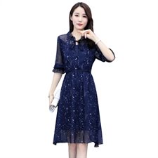 碎花2021年夏季系带时尚气质中长款百搭韩版优雅连衣裙，女装连衣裙，瑶迪依秀