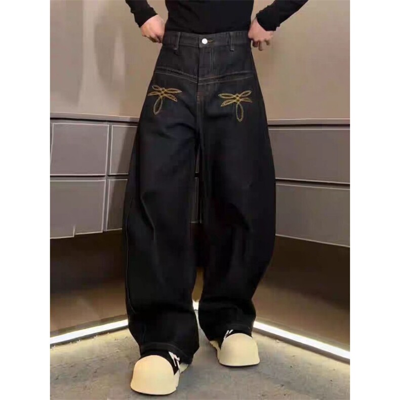 2026春季新款美式刺绣丹宁原牛baggy弯刀牛仔裤宽松阔腿长裤男女,男装牛仔裤,四季星座505