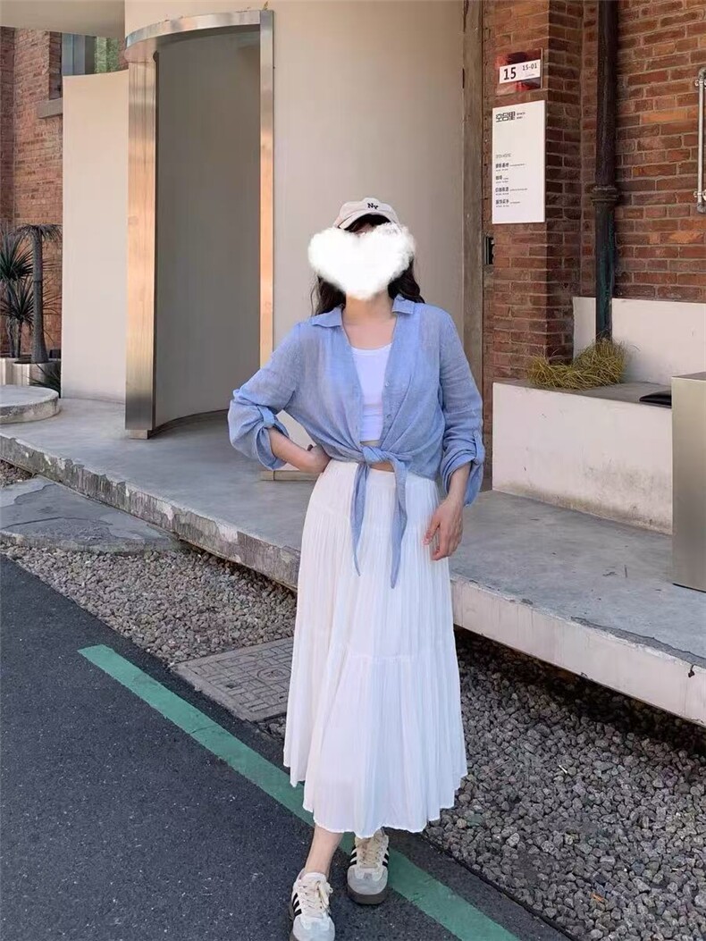 麦檬2025年夏款白色中长款半身裙腰裙百褶裙中长款,女装半身裙,泰合衣坊
