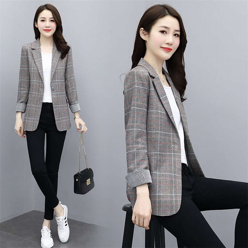 现货，2022年春季女装时尚休闲气格子西装小外套百搭,女装西装,然然