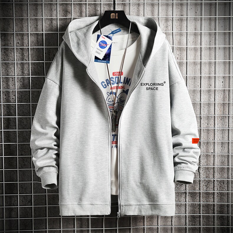 KS21244-P38连帽开衫卫衣男运动外套大码班服网格,男装卫衣,电商A040A