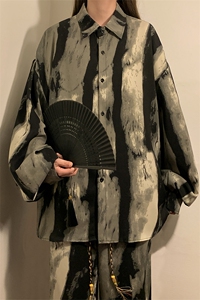中性风灯笼袖扎染长袖衬衣CS88796P35控68扎染裤子88798P45控68图片