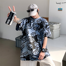 电商DSA028-DT22W502100聚酯P30华夫格印花松休闲短袖上衣，男装T恤，电商A028