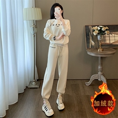 女秋冬新款加绒字母印花圆领卫衣卫裤套装，女装套装/套裙，江南