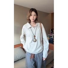 图POLO领德绒设计感格子冬季打底衫男女长袖T恤P38，男装T恤，电商C306-1