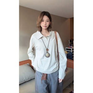 图 POLO领德绒设计感格子冬季打底衫男女长袖T恤 P38图片