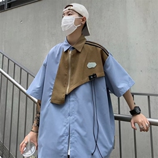 工装华夫格拼接短袖衬衫夏宽松设计感小众衬衫P40，男装衬衫，星座1116-2