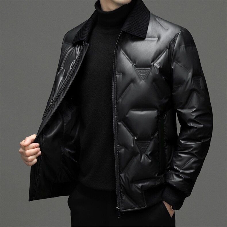 冬季新款男士立领加厚保暖皮羽绒服中年商务休闲时尚男装上衣外套,男装羽绒服,电商B212（原钱塘6029）