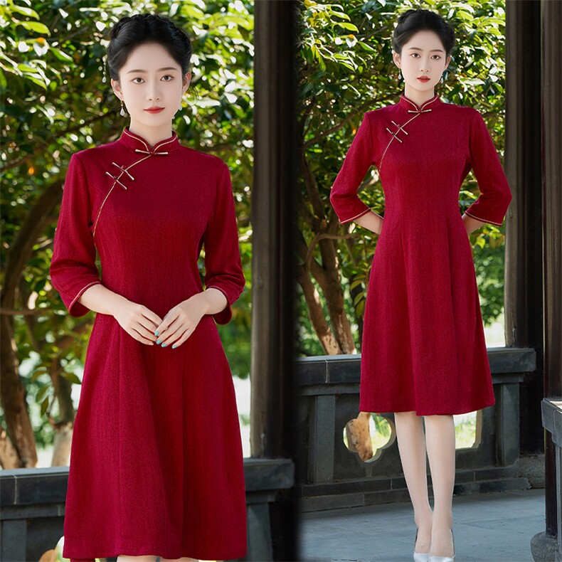 新中式风弹力复合冰丝提花改良旗袍2557P130,女装汉服/婚纱/旗袍/礼服,乐衣轩