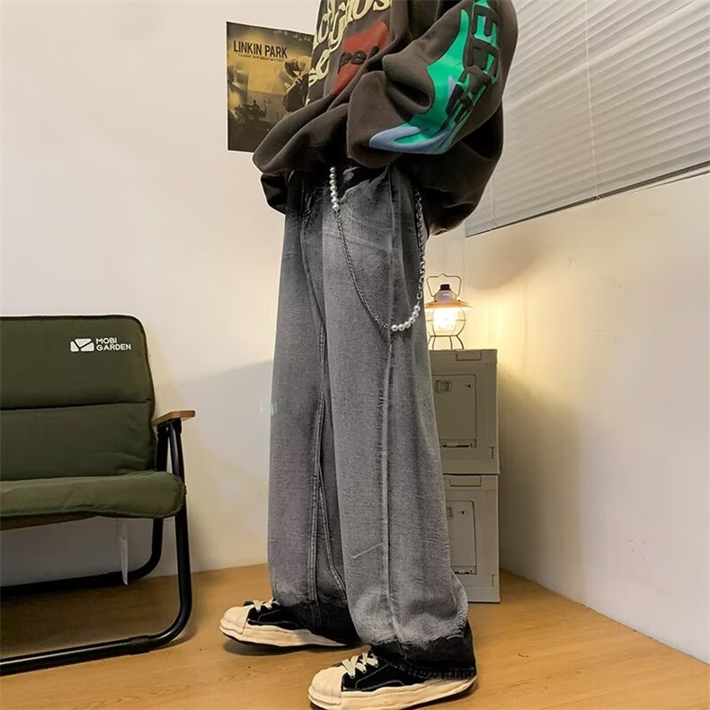 美式复古扎染牛仔裤男vibe高街裤子宽松情侣直筒阔腿裤HN381-P48,男装牛仔裤,星座1008-1