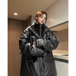 现货 中性冬季宽松美式高街PU皮棉衣假两件外套XZ811A-MF120-P135图片
