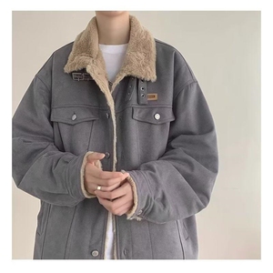 现货鹿皮绒加绒棉服羊羔毛外套男冬季加绒保暖工装棉衣冬装棉服潮图片