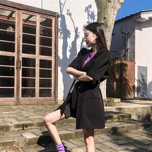 【现货】2021年夏季新款宽松显瘦长款半袖西装 166-XZ07P105图片