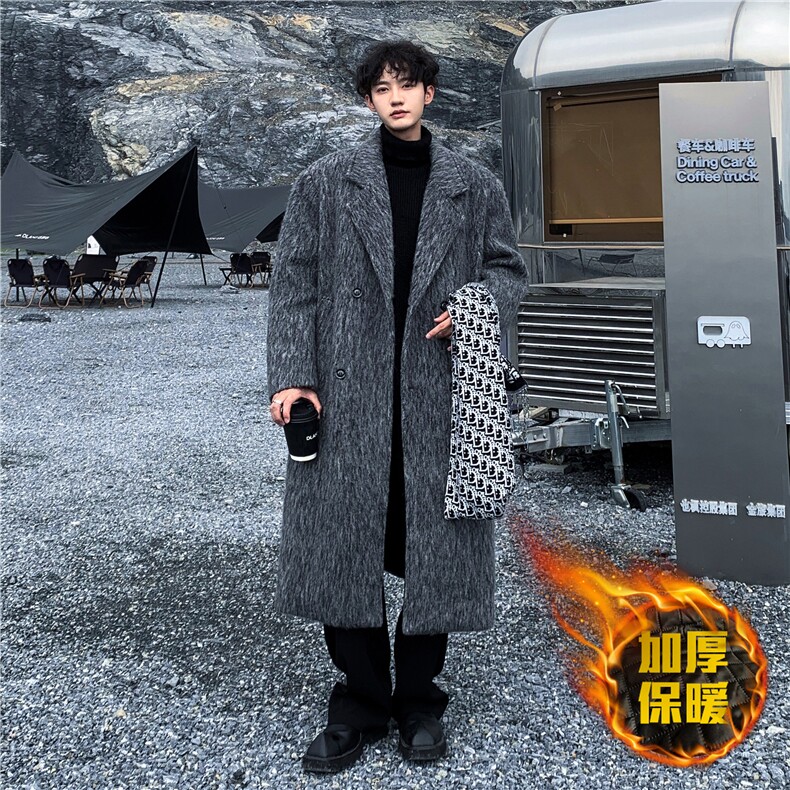 呢子大衣男外套宽松毛呢中长款秋冬保暖垫肩加厚冬季风衣外套p168，男装风衣，电商C307