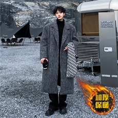 呢子大衣男外套宽松毛呢中长款秋冬保暖垫肩加厚冬季风衣外套p168，男装风衣，电商C307