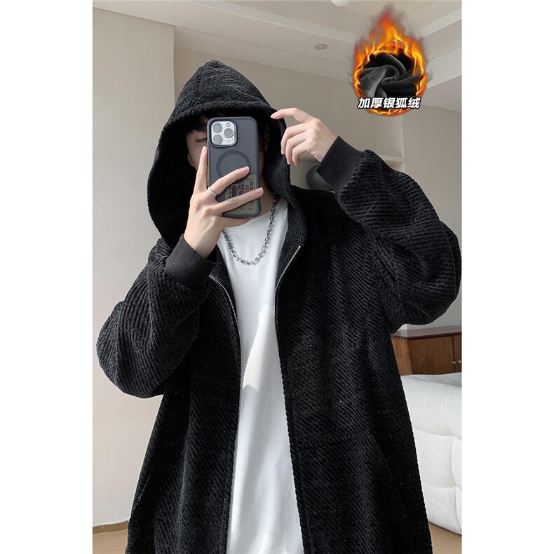 460g重磅银丝雪尼尔保暖银狐绒开衫卫衣外套W5034J加绒特P68控118,男装棉衣,电商A001