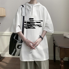 LD54445-P45NASA连帽短袖t恤男大码胖子带帽五分袖中袖，男装T恤，电商A040