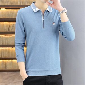 秋季韩版长袖商务polo衫男棉拉链卫衣男翻领衬衫领卡其色9662P37图片