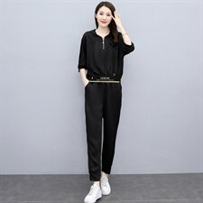 雪纺醋酸透气休闲女洋气短袖时尚气质夏束脚宽松裤运动潮图片