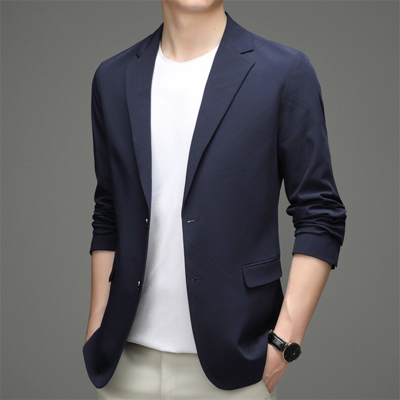 长袖2023年口袋中年翻领单排扣时尚春季上衣西服AJY2202,男装西服,钱塘6003（原4033）