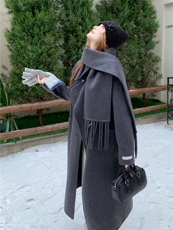 配围巾慵懒风双面羊毛呢大衣2B72--8698--P260--K338，女装双面呢大衣，乐吉娜