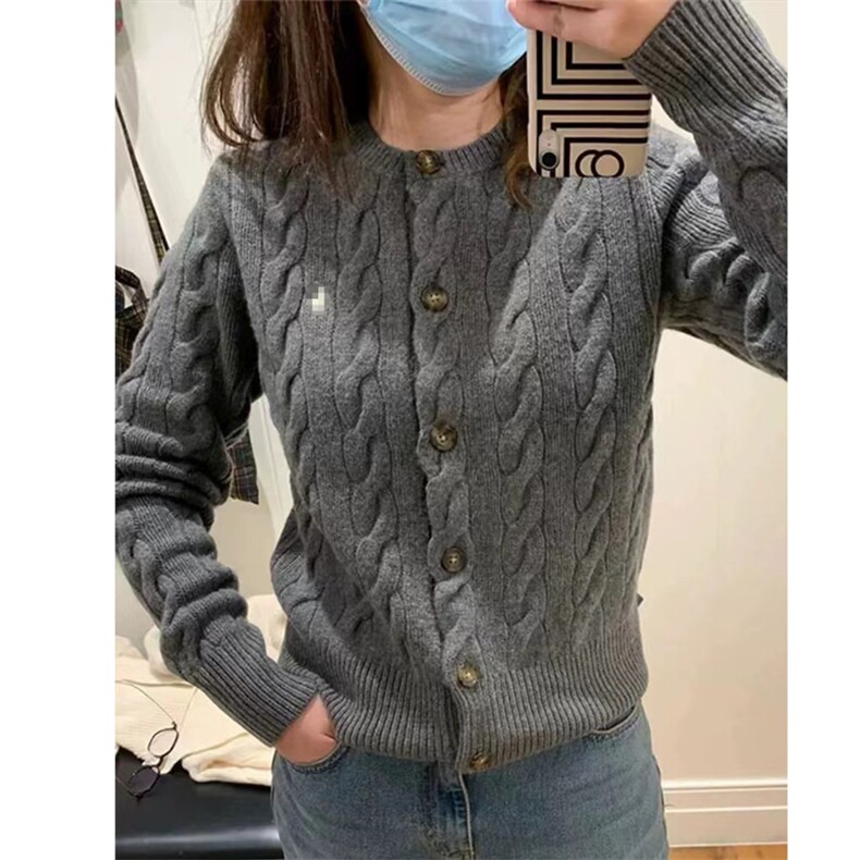 单排扣圆领长袖开衫纯色2024年秋季针织衫,女装羊毛衫,佑昭祥羊绒