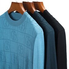 2023春季新款圆领毛衣男装长袖t恤宽松打底衫中年针织衫百搭上衣，男装针织衫/毛衣，电商B212（原钱塘6029）