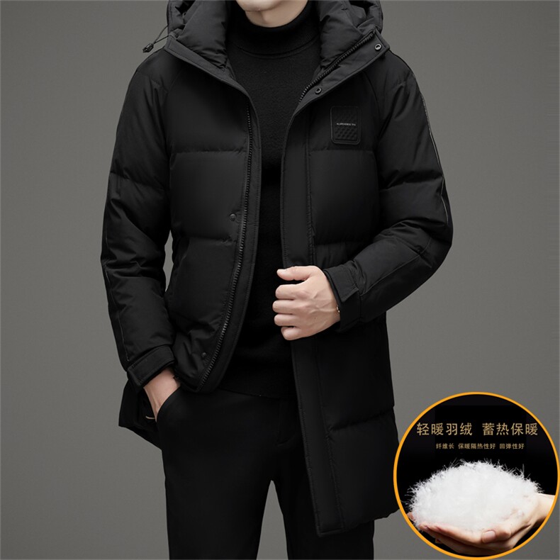 冬款御寒白鸭绒羽绒服长款羽绒服时尚保暖休闲连帽商务高级外套男图片