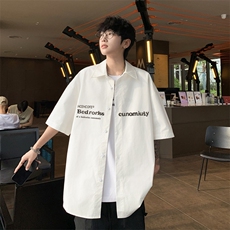 夏季新款港风美式日系复古字母印花宽松翻领短袖衬衫男ZC744-P40，男装衬衫，星座313A(原308A-2)
