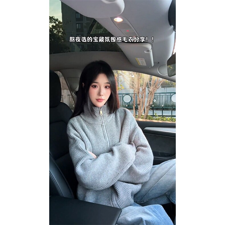 重磅秋冬北极绒双拉链毛衣开衫美式复古休闲慵懒风宽松针织衫外套,男装针织衫/毛衣,电商A486-1