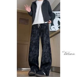 扎染灯芯绒裤子男秋冬美式复古宽松直筒休闲裤A166-CK301-P45控78图片