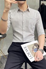 2025年现货条纹7七分袖衬衫男短袖五分袖中袖修身CS25-P45，男装T恤，电商B413