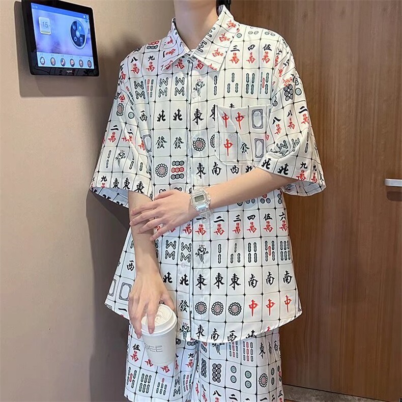 2023夏季新款个性ins风麻将大码潮印花短袖短裤套装TN01P43，男装休闲套装，星座1116-2