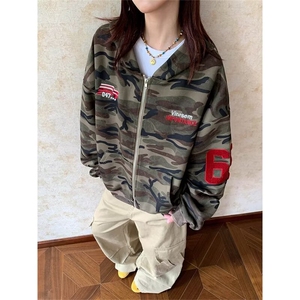 美式复古运动连帽卫衣女春秋季新款宽松慵懒风拉链开衫外套,耐克板鞋搭配图片女图片