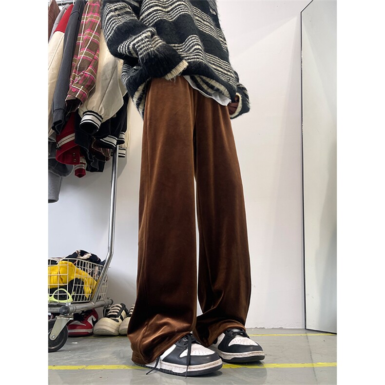 5秋冬新款金丝绒阔腿裤宽松直筒拖地裤垂感裤子XZ211-1-K2356-P55图片