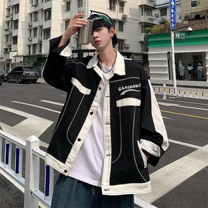 男秋季拼接外套潮上衣ins美式复古工装夹克X79P45图片