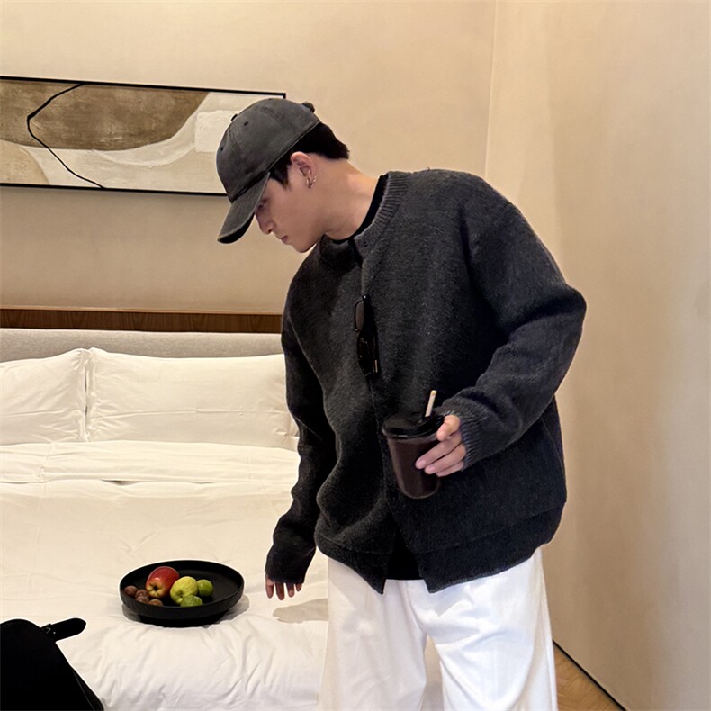 重磅秋冬男女北极绒开衫毛衣美式复古休闲慵懒风单排扣针织衫外套，男装针织衫/毛衣，电商A486