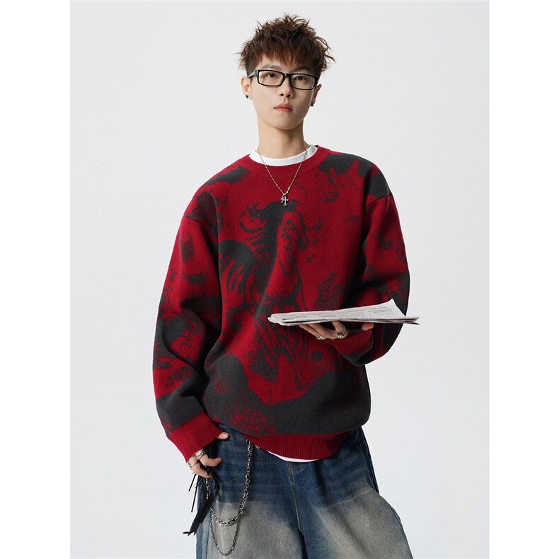 8871-P682025年秋冬季新款休闲毛衣男士时尚圆领长袖宽松针织衫，男装针织衫/毛衣，电商A113