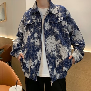 秋季潮牌高街满身浮雕油画质感宽松翻领夹克外套男INS JN8535图片