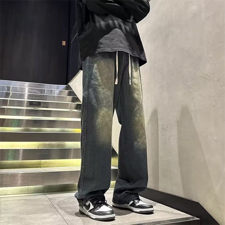 美式高街复古做旧潮牌牛仔裤男秋冬季宽松直筒阔腿裤子70226-p45,男装牛仔裤,星座1008