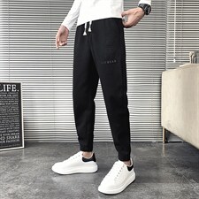网红华夫格休闲裤男韩版潮流2025秋冬季新款小熊压花长裤修身小脚图片