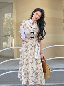 新中式改良旗袍超好看连衣裙女2025夏季新款显瘦时尚盘扣国风长裙图片