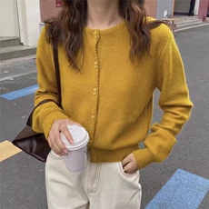 秋冬新款纯色针织单排扣开衫时尚百搭，女装针织衫/毛衣，冀清阳荣