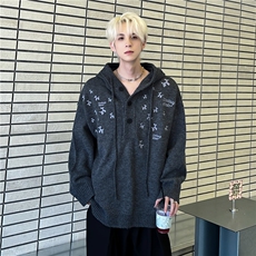 秋季刺绣小狗毛衣抽绳设计卫衣外套男女宽松针织衫帽衫2209-P68，男装针织衫/毛衣，电商C307