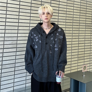 秋季刺绣小狗毛衣抽绳设计卫衣外套男女宽松针织衫帽衫2209-P68图片