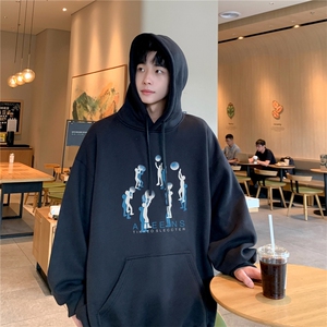 潮牌秋季logo连帽衫加绒卫衣男女美式街头宽松潮上衣D328-W2408图片